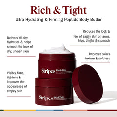 STRIPES Beauty nine-peptide blend tube illustrating firming and elasticity support.