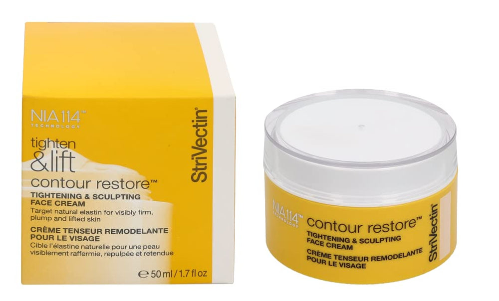StriVectin Contour Restore jar close-up, firming moisturizer for lifted facial contours.