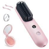 STUDLLY cordless hair straightener brush in pink for on-the-go styling