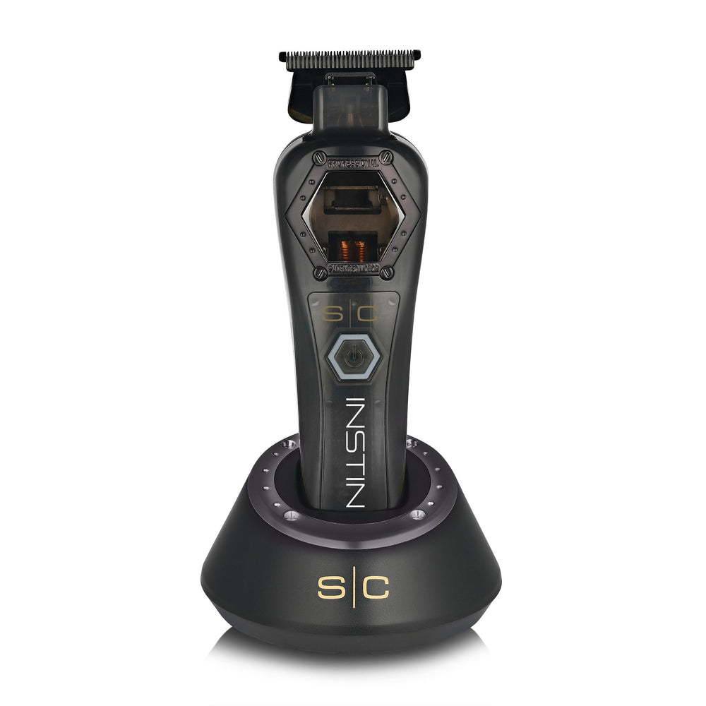 Stylecraft Instinct Metal Edition trimmer front view with ergonomic grip for comfortable styling.