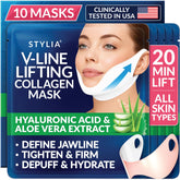 Stylia V-Line lifting collagen mask enhances jawline definition for a sculpted look.