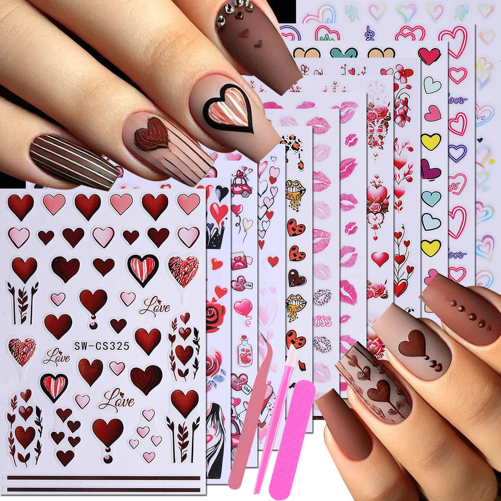STZPRONAIL Valentine 3D heart stickers add romantic flair to nails.