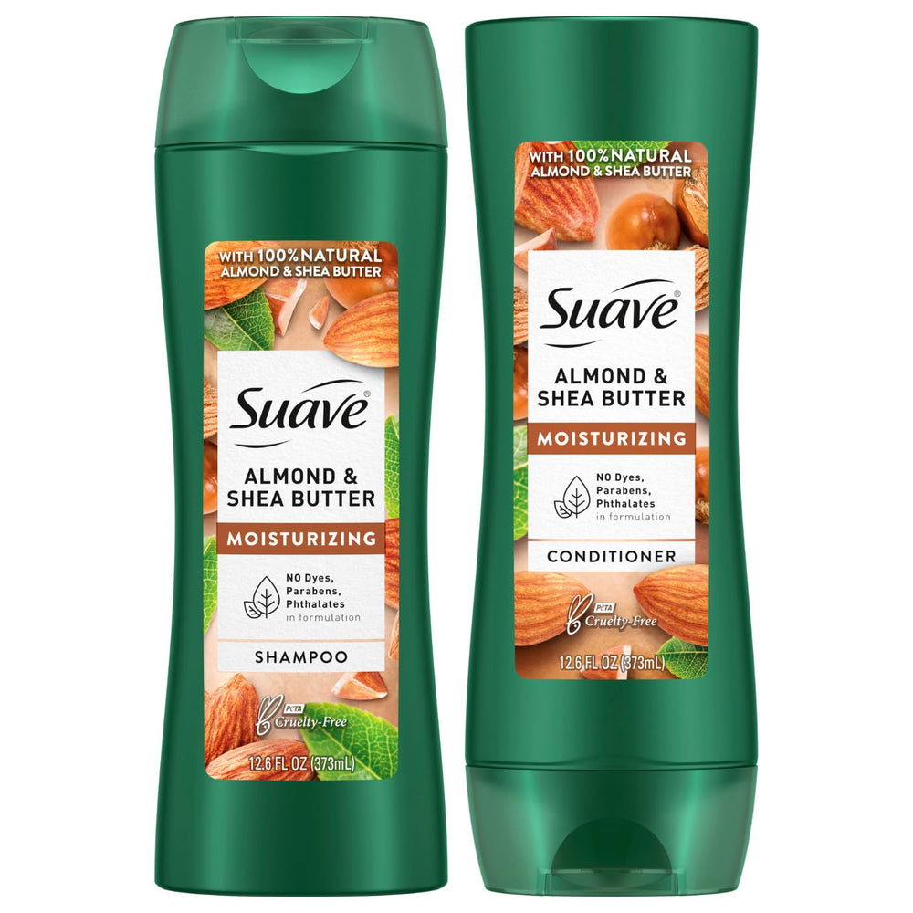 Shampoo Suave con almendra y manteca, botella visible para hidratación diaria.