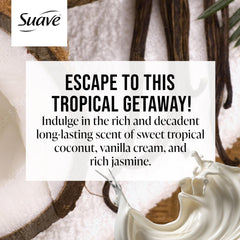 Suave Beso Coco, espuma hidratante, piel suave tras cada ducha.