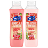 Shampoo Suave energizante, botella en primer plano, aroma refrescante para un lavado revitalizante.