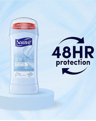 Hand applying Suave deodorant for a quick, discreet daily routine.