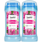 Suave desodorante para mujer Aloe y agua de rosas, paque de dos para uso diario.