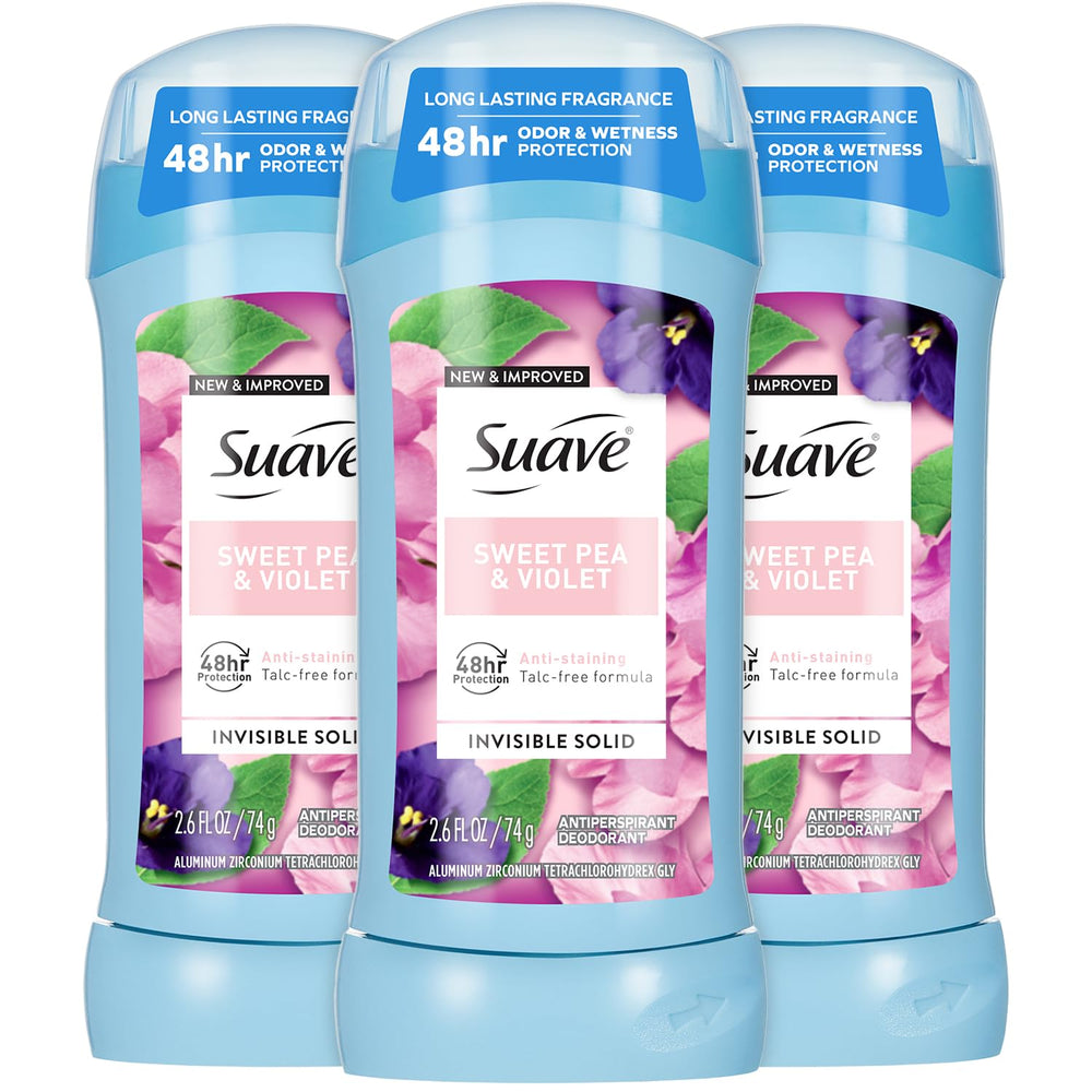 Desodorante Suave Sweet Pea y Violet, barra invisible que protege sin manchas.