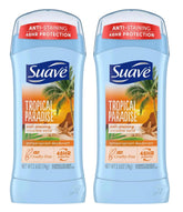 Desodorante Suave Paraiso Tropico Invis Solid en empaque 2-pack para viaje.