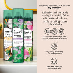 Suave shampoo seco bambú e hibisco frasco, aporta volumen ligero