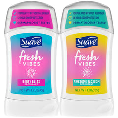 Suave Fresh Vibes Berry Bliss deodorant stick for long-lasting freshness.