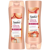Suave Keratin Infusion champú botella: protección del color para cabello suave y brillante.