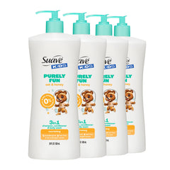 Suave Kids Purely Fun 3-in-1 bottle front shows easy head-to-toe cleansing