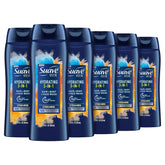 Suave Men 3-in-1 bottle pour showing quick head-to-toe cleansing.