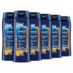 Suave Men 3-in-1 bottle pour showing quick head-to-toe cleansing.