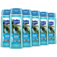 Suave Ocean Breeze bottle highlights the refreshing fragrance for daily showers.
