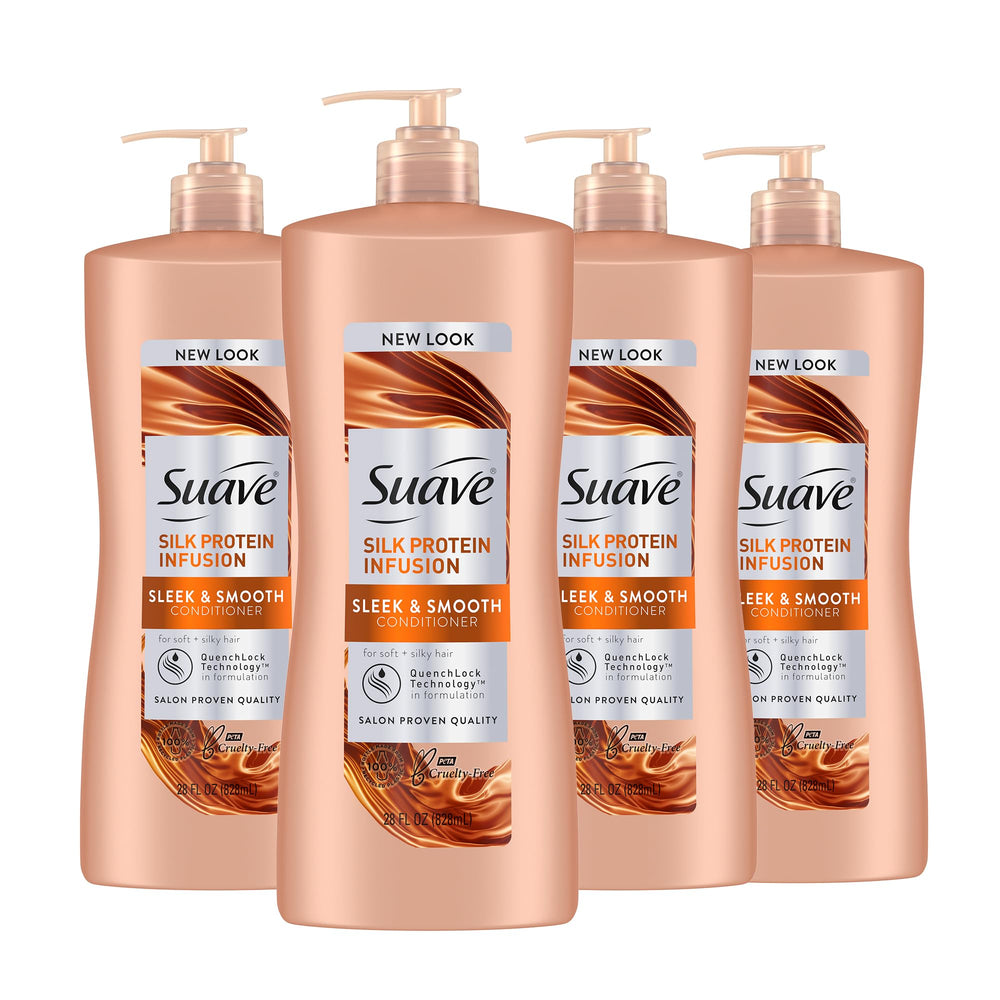 Botella de Suave Silk Protein Infusion Acondicionador para cabello suave y liso tras un lavado.