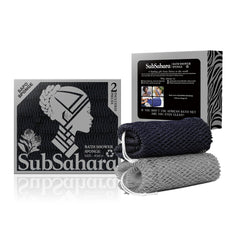 SubSahara Authentic African Net Sponge pack-shot showing the two-pack and color mix for gentle exfoliation