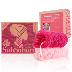 SubSahara authentic African net sponge in dark pink two-pack for durable exfoliation.