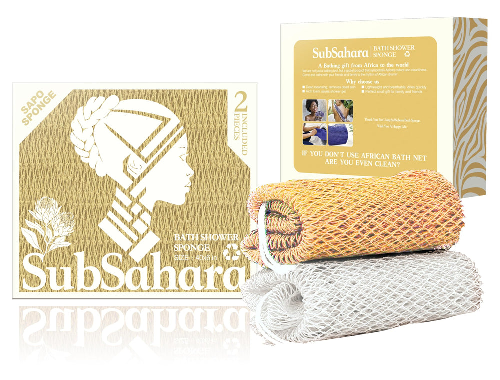 SubSahara authentic African net sponge with knit pattern for gentle exfoliation on body and face.