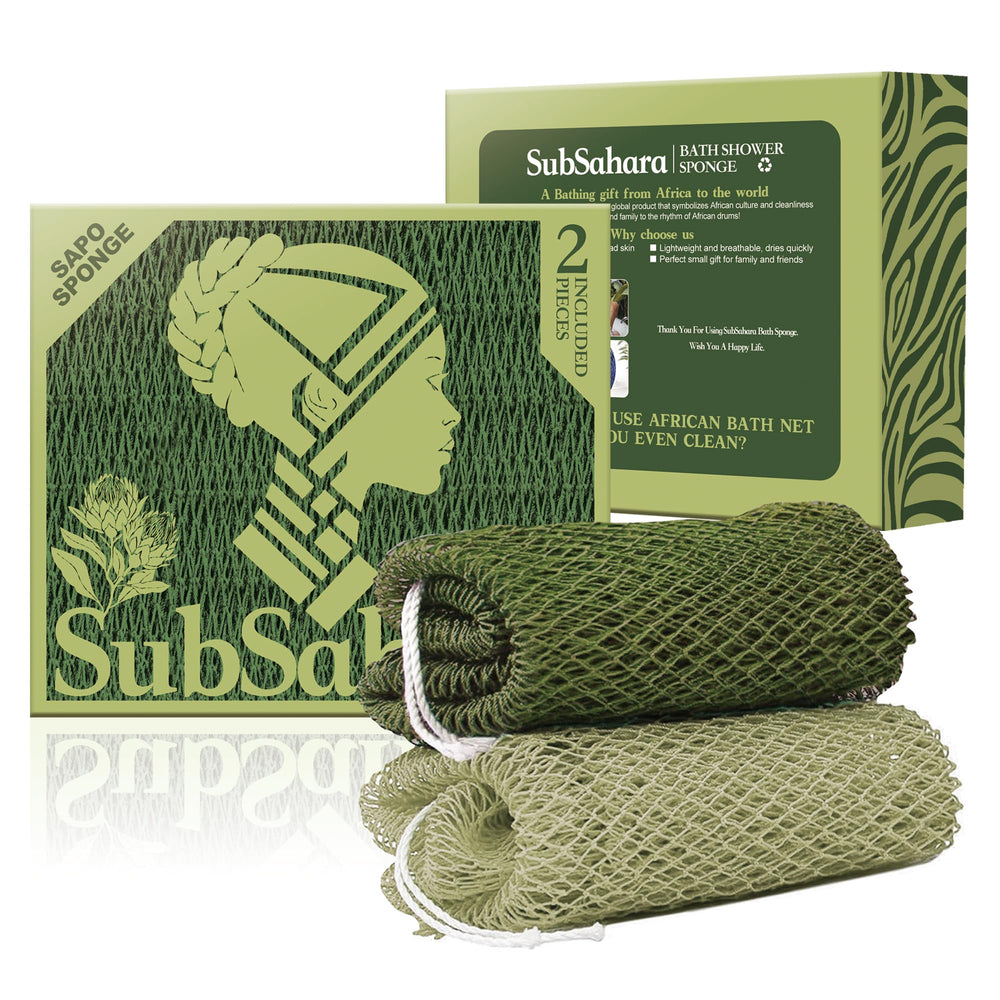 SubSahara authentic African net sponge pack showing knot pattern for rich lather