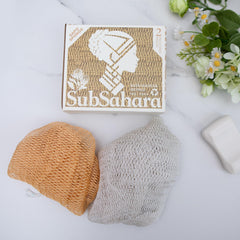 SubSahara exfoliating net sponge featuring open-weave design for rich lather and easy reach.