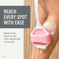 Sud Scrub extender handle ergonomic grip for comfortable shower scrubbing.