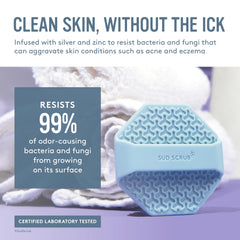 Sud Scrub soft bristles close-up shows gentle exfoliation for sensitive skin.