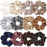 Scrunchies satinados de Sufermoe en 12 colores para peinados variados.