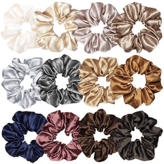 Scrunchies satinados de Sufermoe en 12 colores para peinados variados.