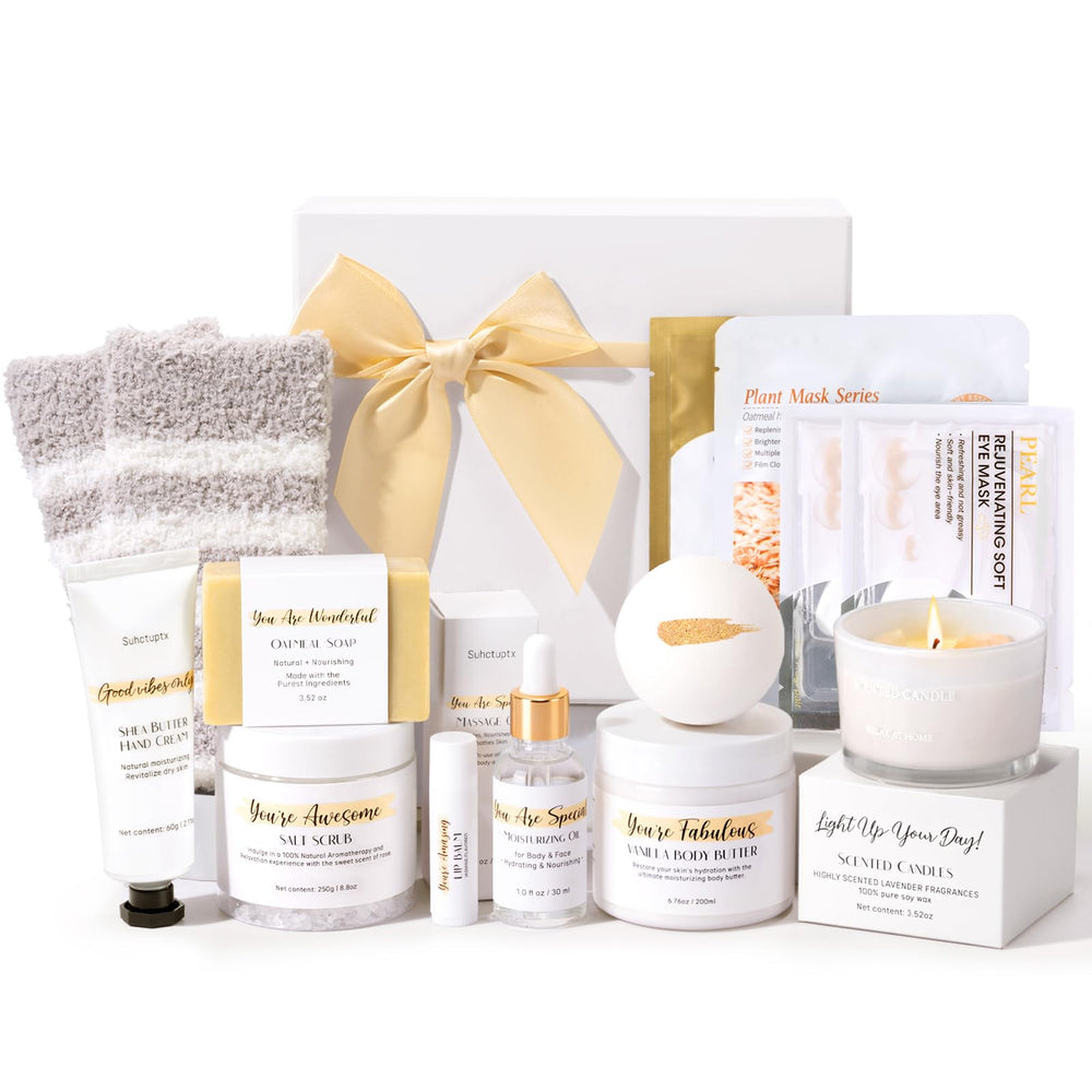 Suhctuptx spa box cover with minimalist white design, gift-ready presentation.