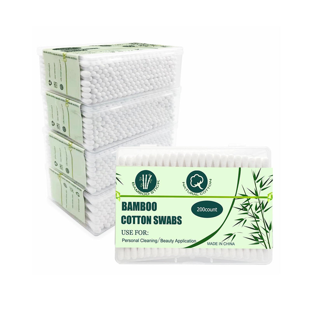 SUIZWMOU bamboo cotton swabs with double round tips for gentle cleaning.