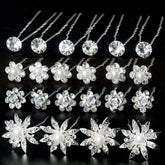 SUMAJU pearl crystal flower hair pin adds subtle sparkle while holding hair in place.