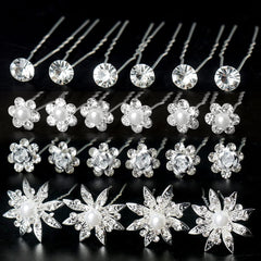 SUMAJU pearl crystal flower hair pin adds subtle sparkle while holding hair in place.