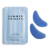 Summer Fridays Jet Lag Under Eye Patches closeup shows cooling hydrogel texture for refreshed eyes