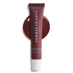 Summer Fridays Tinted Lip Butter Balm Brown Sugar packaging highlights vegan lip care.