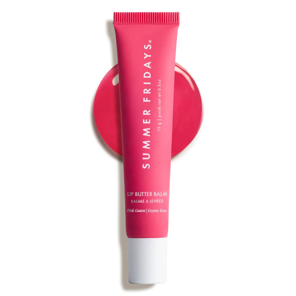 Summer Fridays Pink Guava tinted lip butter close-up showing gentle application