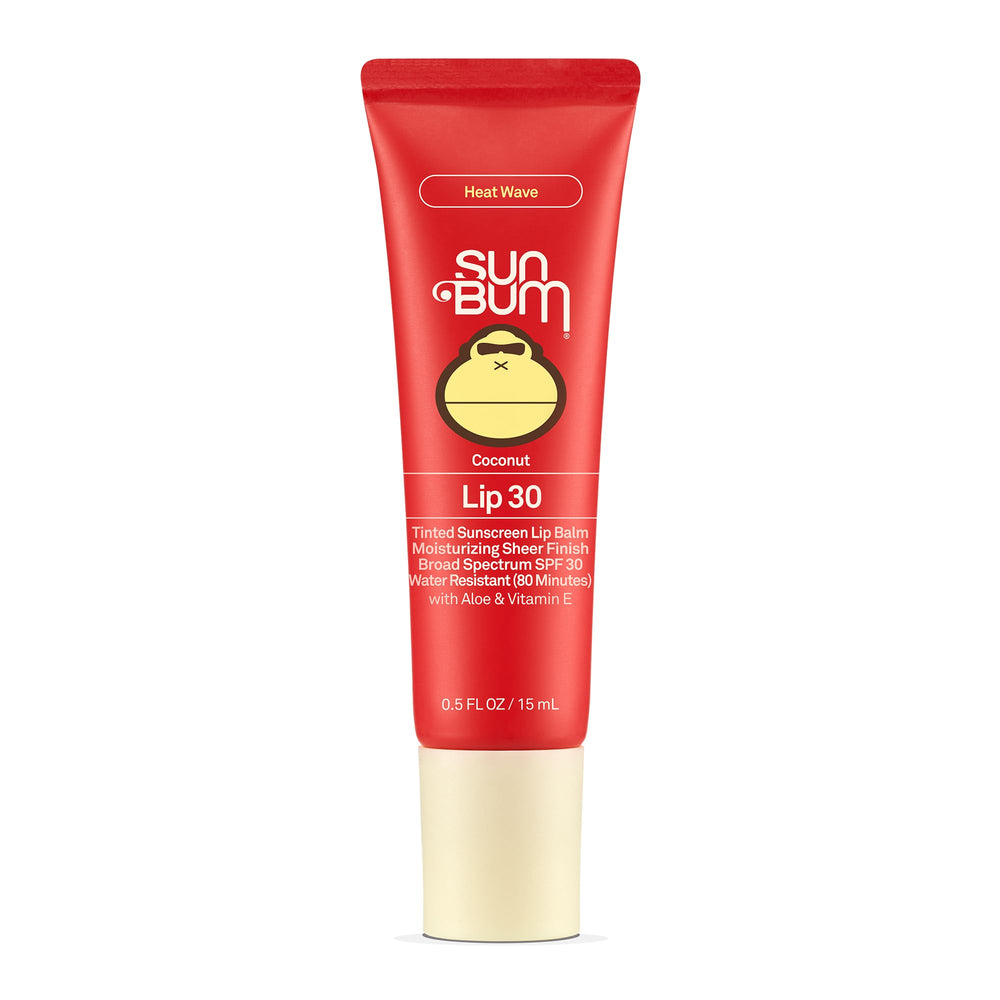 Sun Bum bálsamo labial tintado SPF 30 con coco para hidratación diaria.
