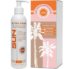 Sun Labs by Giesee Ultra Dark lotion bottle promotes a long-lasting natural tan.