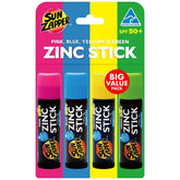 Sun Zapper Rainbow Stick Pink on skin showing colorful SPF protection for kids outdoors.