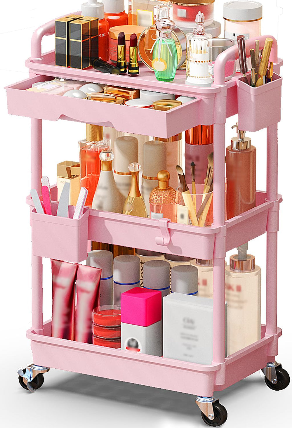 SUNALLY makeup cart organizer drawers keeps lip products neatly sorted for quick access.