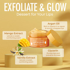 Sundae Glow Lip Scrub ingredients include argan oil and glycerin nourishment.