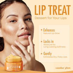 Sundae Glow Lip Scrub mango-vanilla scoop reveals exfoliating formula.