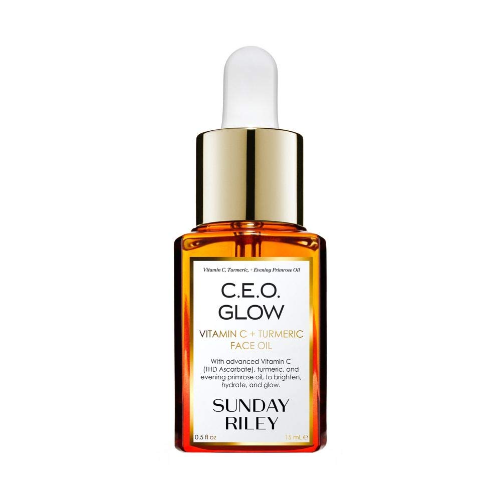 Sunday Riley C.E.O. Glow bottle pour for easy dosing and glow-ready skin