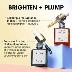 Sunday Riley Day Night Brighten Plump Set amber glass bottle close-up