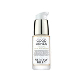Sunday Riley Good Genes serum bottle close-up showing radiant, even-toned skin potential