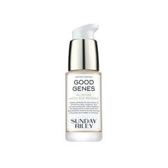 Sunday Riley Good Genes serum bottle close-up showing radiant, even-toned skin potential