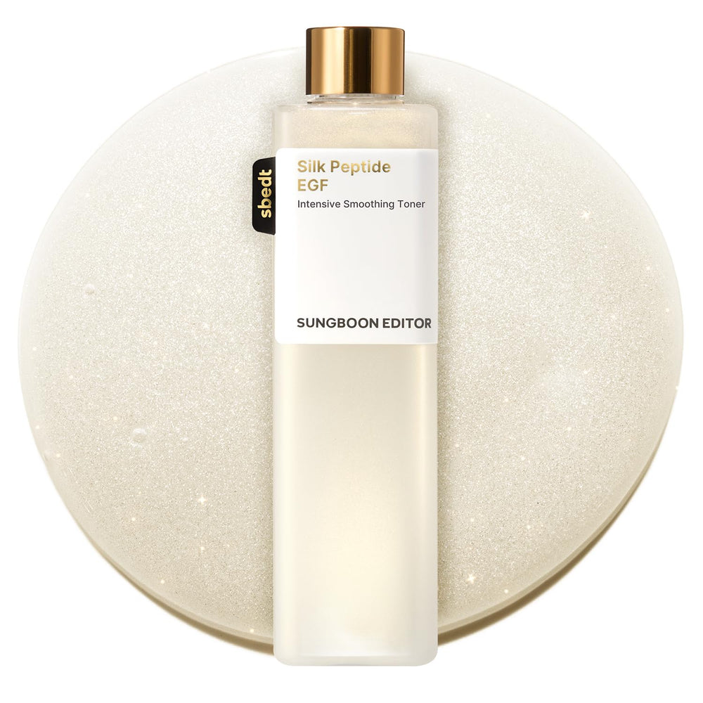 SUNGBOON EDITOR Silk Peptide EGF Toner bottle for smooth skin prep.