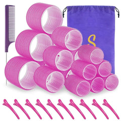 Sungenol rose red self grip hair rollers close-up for quick volume.