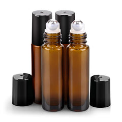 Sungwoo 4-pack amber roller bottles, compact travel kit for on-the-go blends.